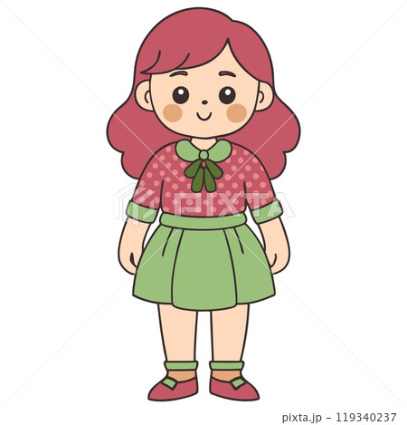 Cute cartoon girl in retro with green skirt and red hair, AI Generative 119340237