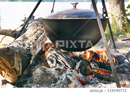Pot on campfire Pot on campfire 119340715