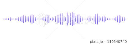 Sound wave or voice message waveform. Podcast, media record, radio signal. Decibel audio record icon isolated on white background. Equalizer line Sound wave or voice message waveform. Podcast, media record, radio signal. Decibel audio record icon isolated on white background. Equalizer line 119340740