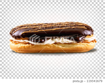 Eclairs with choux pastry whipped cream and chocolate glaze Eclairs with choux pastry whipped cream and chocolate glaze 119341679