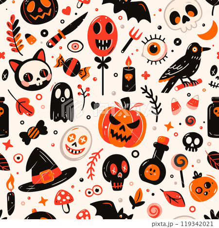 Vibrant Halloween Seamless Pattern. Vector background. 119342021
