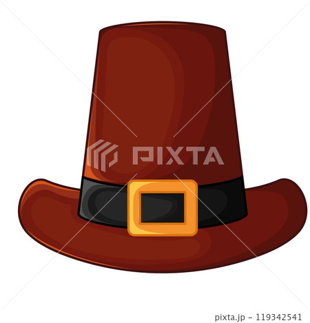 Brown pilgrim hat with black band and buckle, Vector Brown pilgrim hat with black band and buckle, Vector 119342541