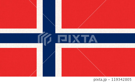 Flag of Svalbard. official flag of Spitsbergen near Arctic on fabric surface Flag of Svalbard. official flag of Spitsbergen near Arctic on fabric surface 119342805