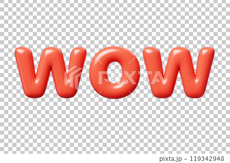 Wow red Inflatable flying word for promotion design. 3D render illustration of sale and discount floating text design element. Balloon cartoon volumetric sign for special offer advertising. Wow red Inflatable flying word for promotion design. 3D render illustration of sale and discount floating text design element. Balloon cartoon volumetric sign for special offer advertising. 119342948