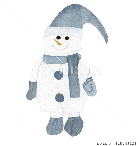 Cute blue Snowman for Christmas and Christmas Decoration. watercolor vector illustration with cartoon. Use card and print design 119343121