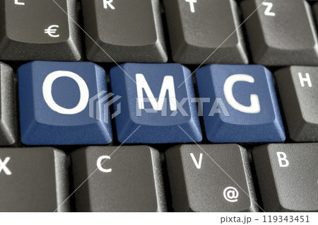 Abbreviation OMG written on computer keyboard 119343451