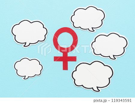 女性マークと吹き出し　性別記号　マーク　記号　女性　女　♀ 119343591
