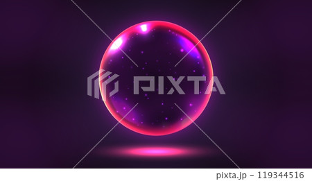 Crystal magic ball, mystic prophecy orb, oracle sphere with sparkling stars. 119344516