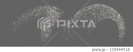 Coconut flakes, flying grated and desiccated coconut powder, dry scattered coco texture 119344518