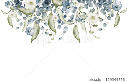 Grape Frame with green plant on isolated background. Watercolor Botanical border of template with bilberry for wedding invitation cards. Hand-drawn elegant banner with black rowan for postcards. Grape Frame with green plant on isolated background. Watercolor Botanical border of template with bilberry for wedding invitation cards. Hand-drawn elegant banner with black rowan for postcards. 119344756