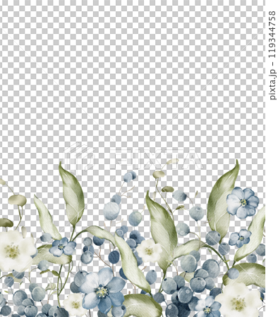 Grape Frame with green plant on isolated background. Watercolor Botanical border of template with bilberry for wedding invitation cards. Hand-drawn elegant banner with black rowan for postcards. 119344758