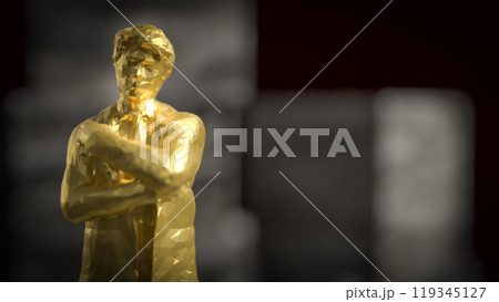 The gold business man stand on cube stone on black background  3d rendering. 119345127
