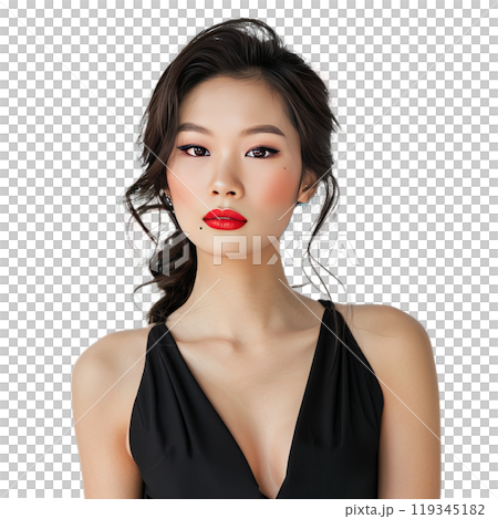Stunning portrait of a woman with sophisticated makeup and a classy black dress 119345182
