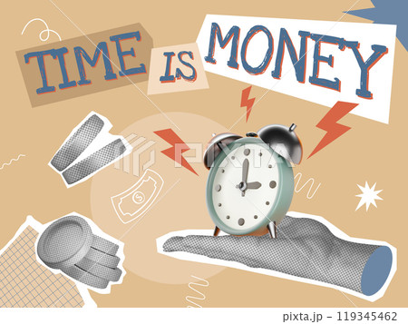Time is money trendy concept halftone collage Time is money trendy concept halftone collage 119345462