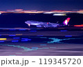 羽田空港から飛び立つハワイアン航空機を流し撮り 119345720