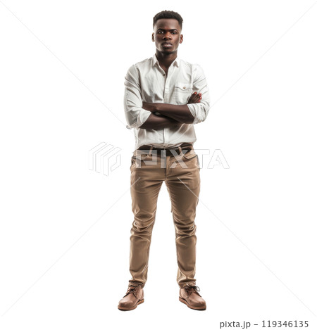 Fulllength portrait of a stylish african man with arms crossed on a checkered backdrop 119346135