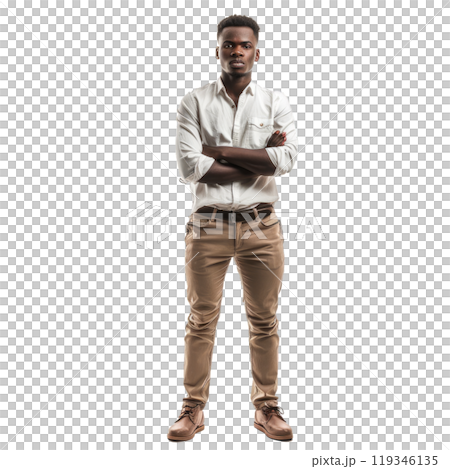 Fulllength portrait of a stylish african man with arms crossed on a checkered backdrop 119346135