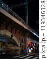 夜の東京都内、鉄道ガード下の風景　飲食店グルメ、仕事帰りのサラリーマン他の後ろ姿を撮影 119346328