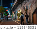 夜の東京都内、鉄道ガード下の風景　飲食店グルメ、仕事帰りのサラリーマン他の後ろ姿を撮影 119346331