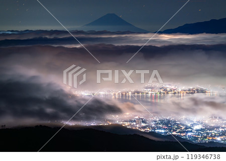 《長野県》富士山と大雲海・秋の高ボッチ高原 119346738