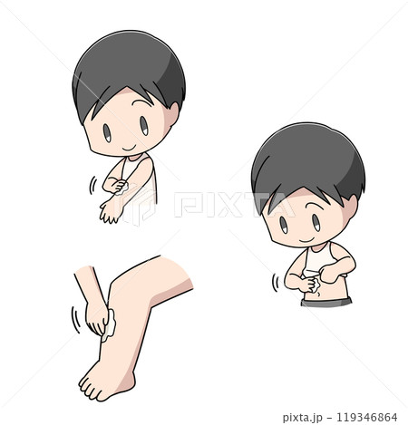 体に薬を塗る男性のイラスト3パターン 119346864