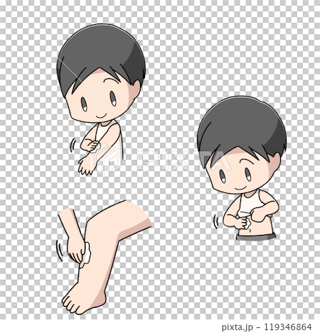 体に薬を塗る男性のイラスト3パターン 119346864