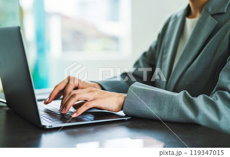 パソコンで仕事するビジネスウーマン 119347015