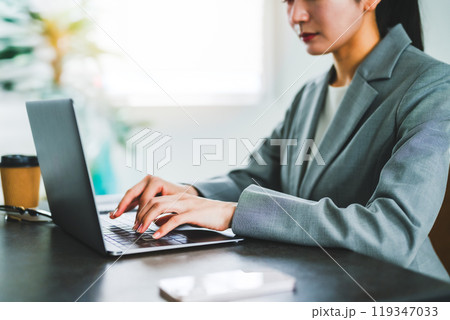 パソコンで仕事するビジネスウーマン 119347033
