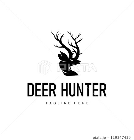 simple black silhouette deer logo vintage design deer forest animal hunter 119347439