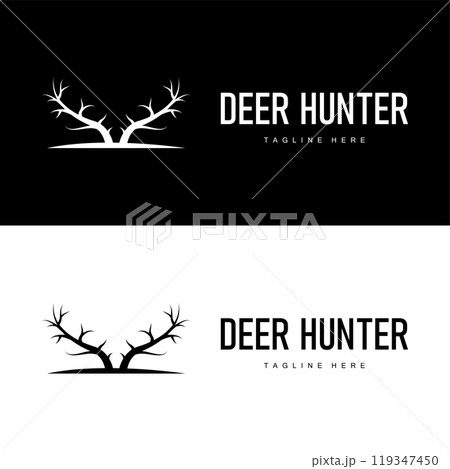 simple black silhouette deer logo vintage design deer forest animal hunter 119347450