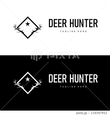 simple black silhouette deer logo vintage design deer forest animal hunter 119347452