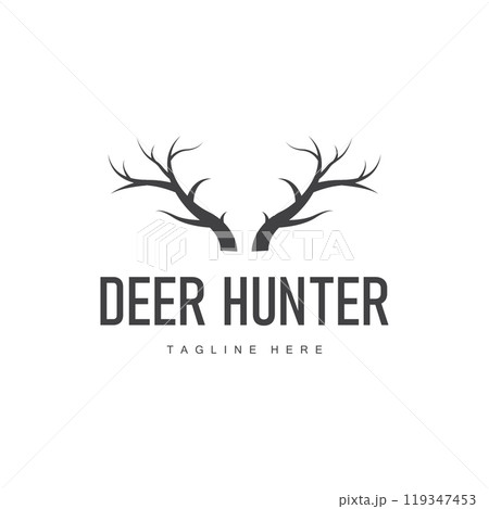 simple black silhouette deer logo vintage design deer forest animal hunter 119347453
