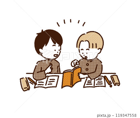 友達と勉強を教えあう男の子 119347558
