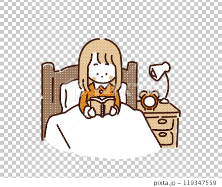 ベッドで読書する女の子 ベッドで読書する女の子 119347559