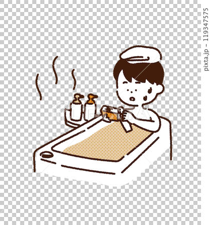 すきま時間にお風呂で勉強する男の子 119347575