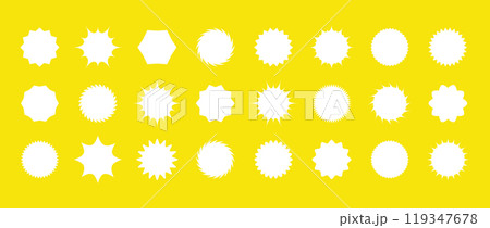 Set of white starburst price. Sunburst badges. Star sticker vector on yellow background. Simple labels in flat style 119347678