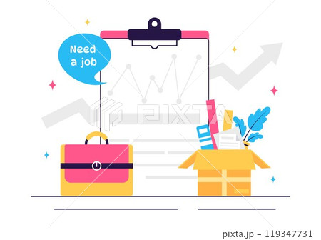 Unemployment Rate Vector Illustration featuring individuals actively searching for Jobs Amid Economic Downturns and Financial Crises in a Background Unemployment Rate Vector Illustration featuring individuals actively searching for Jobs Amid Economic Downturns and Financial Crises in a Background 119347731
