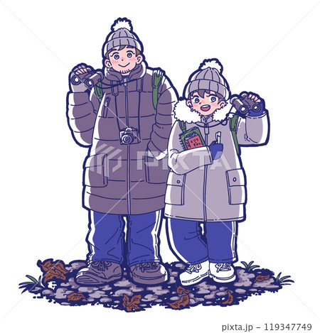 バードウォッチングをする親子のイラストセット 119347749