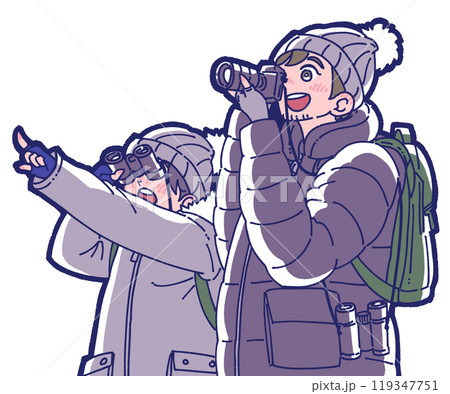 バードウォッチングをする親子のイラスト 119347751