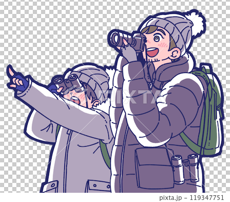 バードウォッチングをする親子のイラスト 119347751