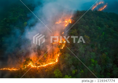Wildfires release carbon dioxide (CO2) emissions and other greenhouse gases (GHG) that contribute to climate change. 119347774