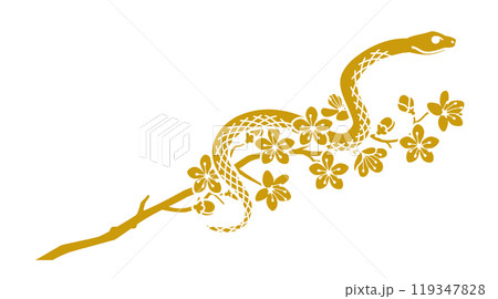 桜の枝に乗る蛇 2025年 巳年 年賀状素材 桜の枝に乗る蛇 2025年 巳年 年賀状素材 119347828