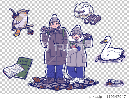 父母與孩子觀鳥插畫集 119347947