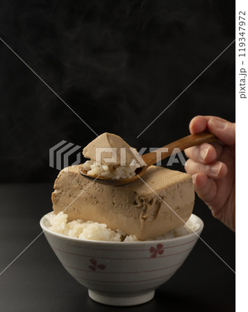 とうめし スプーンでとうめしを持ち上げる とうめし スプーンでとうめしを持ち上げる 119347972