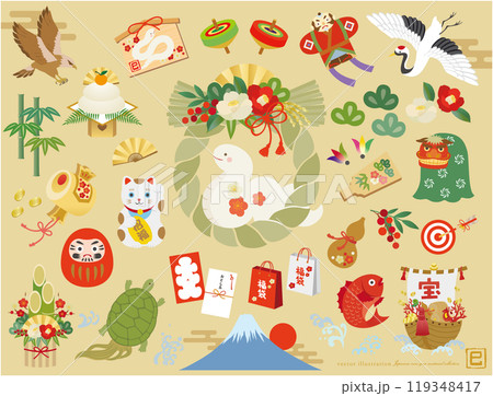 縁起の良い巳年のお正月素材セット 119348417