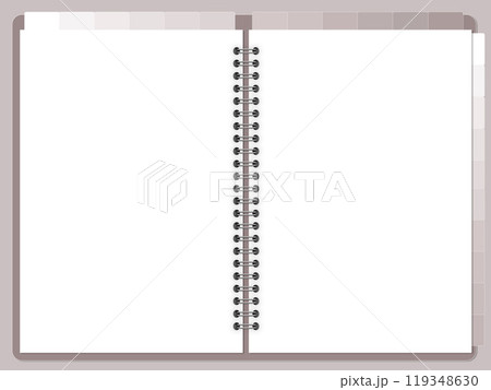 Spiral binder notebook, journal mockup template with white paper. blank notepad planner mock-up. notebook with a closed empty and open sheet  119348630