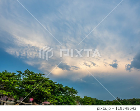 Seascape view with white sand, quiet beach, clear sea water, blue sky in summer of Koh Samet (Samet Isalnd) in Thailand 119348642