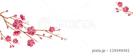 紅梅 花　背景 フレーム  横長　水彩 イラスト 119349301