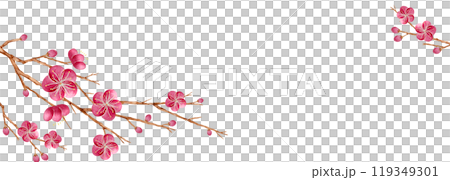 紅梅 花　背景 フレーム  横長　水彩 イラスト 119349301