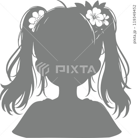 ツインテールの女の子のバストショットのシルエット ツインテールの女の子のバストショットのシルエット 119349452